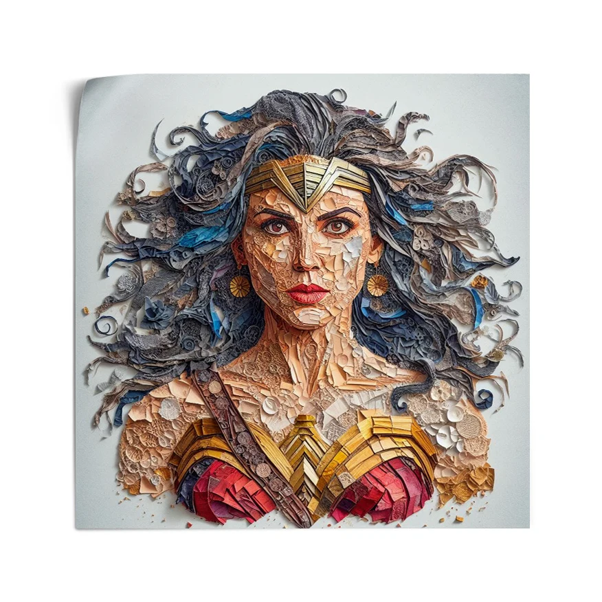 Mujer Maravilla Cabellera Tela Colores Poster