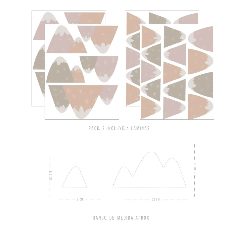 Stickers Decorativos Para Muros - Volcanes Naranjo y Rosa | Murami