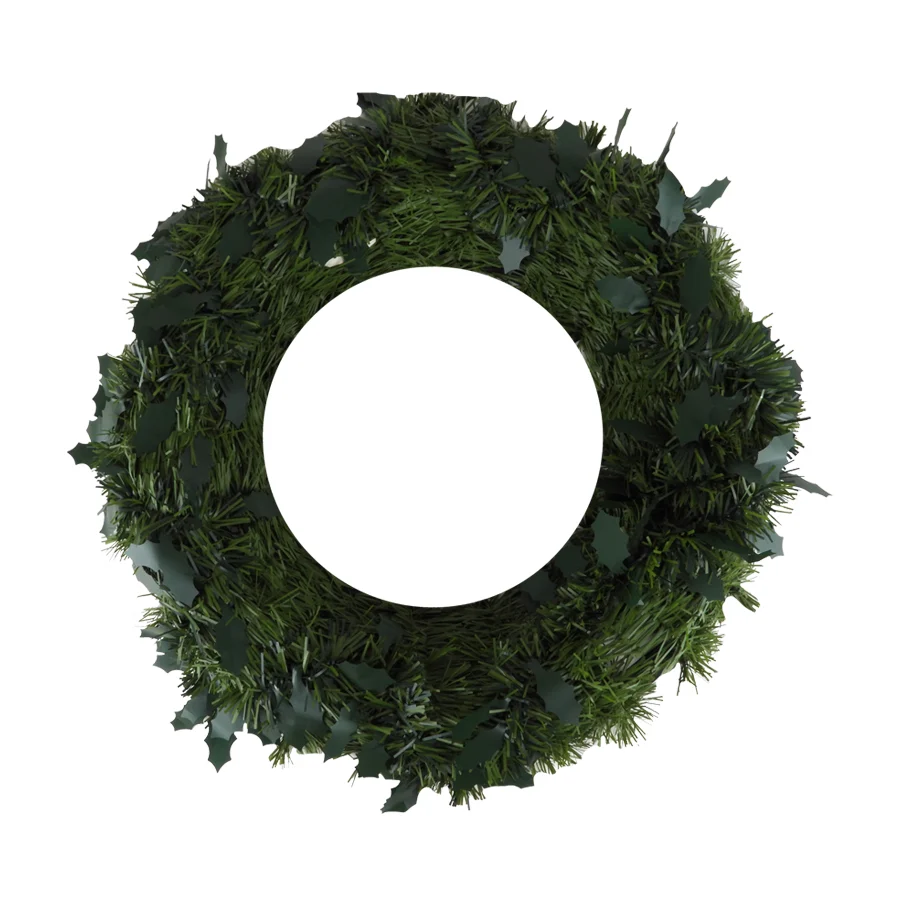 CORONA CON ESCARCHA BOA HOJAS GIGANTES VERDE PINO 50CM NAVIPLASTIC