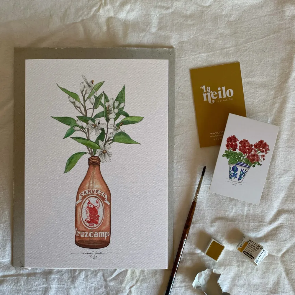 Lámina Botellín Cruzcampo con flores de azahar Neilo