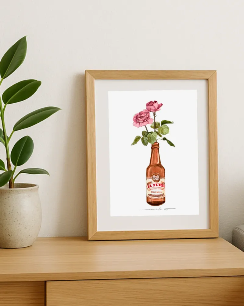 Lámina botellín El Turia con rosas rosas Neilo