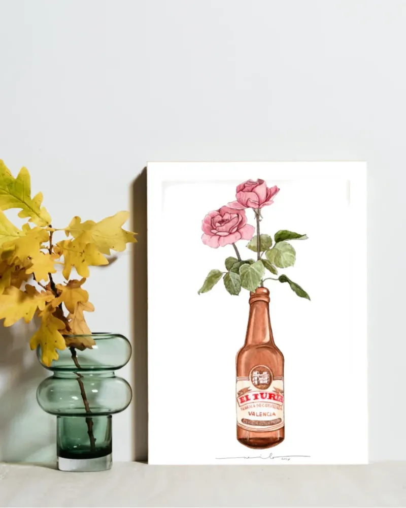 Lámina botellín El Turia con rosas rosas Neilo