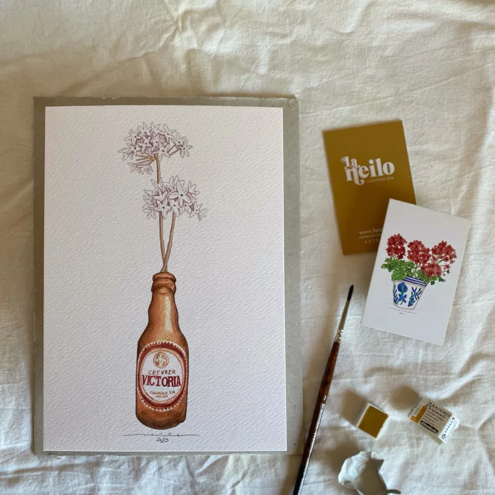 Lámina Botellín Victoria con flores biznaga Neilo