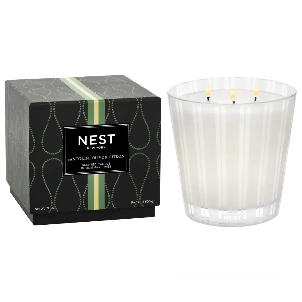 VELA NEST DE 3 MECHAS 21 1oz SANTORINI OLIVE & NEST FRAGRANCES