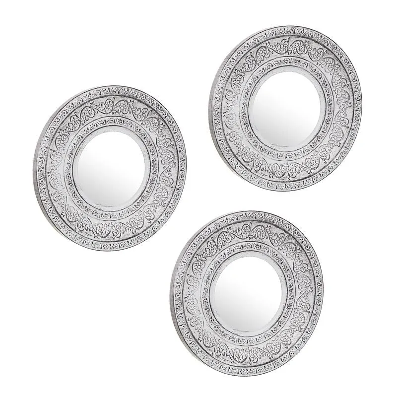 Set 3 Espejos Estilo Mandala Redondo con Marco PVC 25x2x25cm - Espejo de Cristal, decorativo, para Pared NEW PLANET HOME