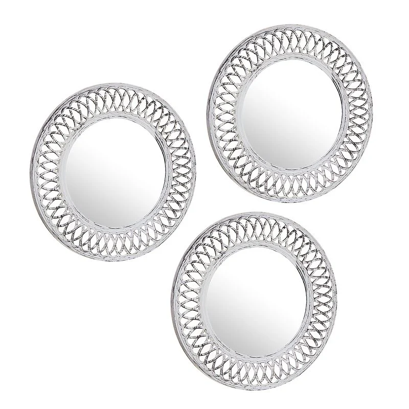 Set 3 Espejos Estilo Rotora Redondo con Marco PVC 25x2x25cm - Espejo de Cristal, decorativo, para Pared NEW PLANET HOME