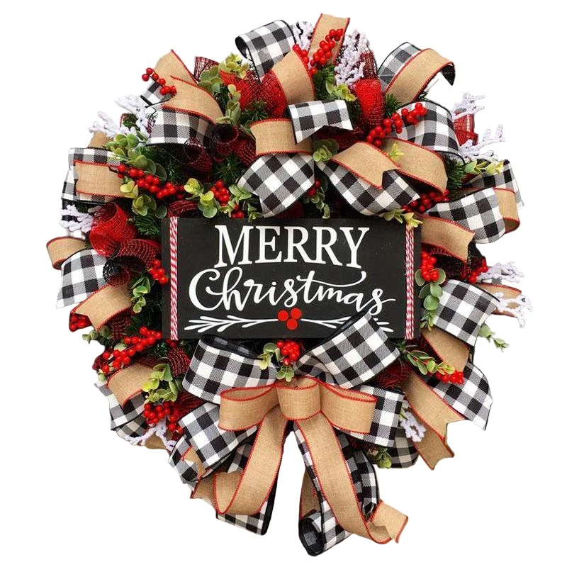 Guirnalda navideñ con lazo – Decoración elegante y festiva hecha mano 25cm OKKO SHOP