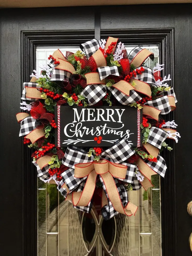 Guirnalda navideñ con lazo – Decoración elegante y festiva hecha mano 25cm OKKO SHOP