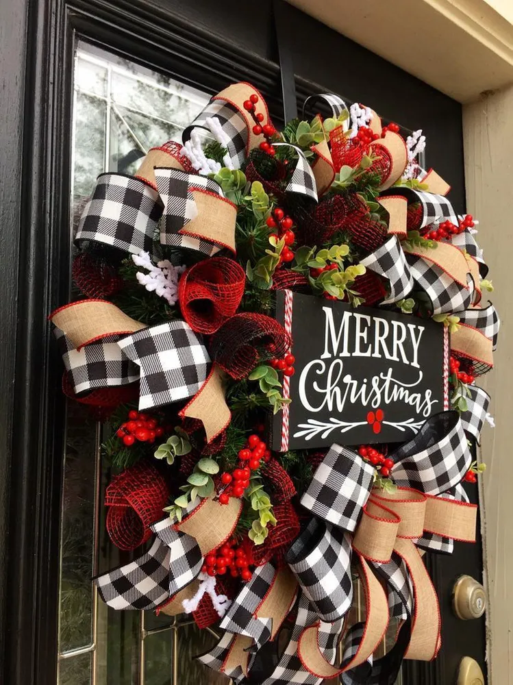 Guirnalda navideñ con lazo – Decoración elegante y festiva hecha mano 25cm OKKO SHOP