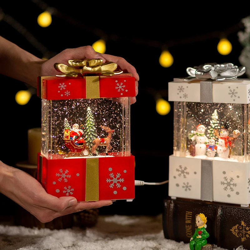 Lámpara navideñ bola de cristal – caja de regalo decorativa con música Rojo OKKO SHOP