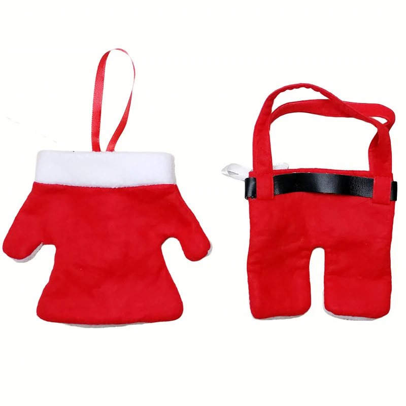 Set navideño de cubiertos – Bolsitas decorativas con forma de ropa de Papá Noel Red OKKO SHOP