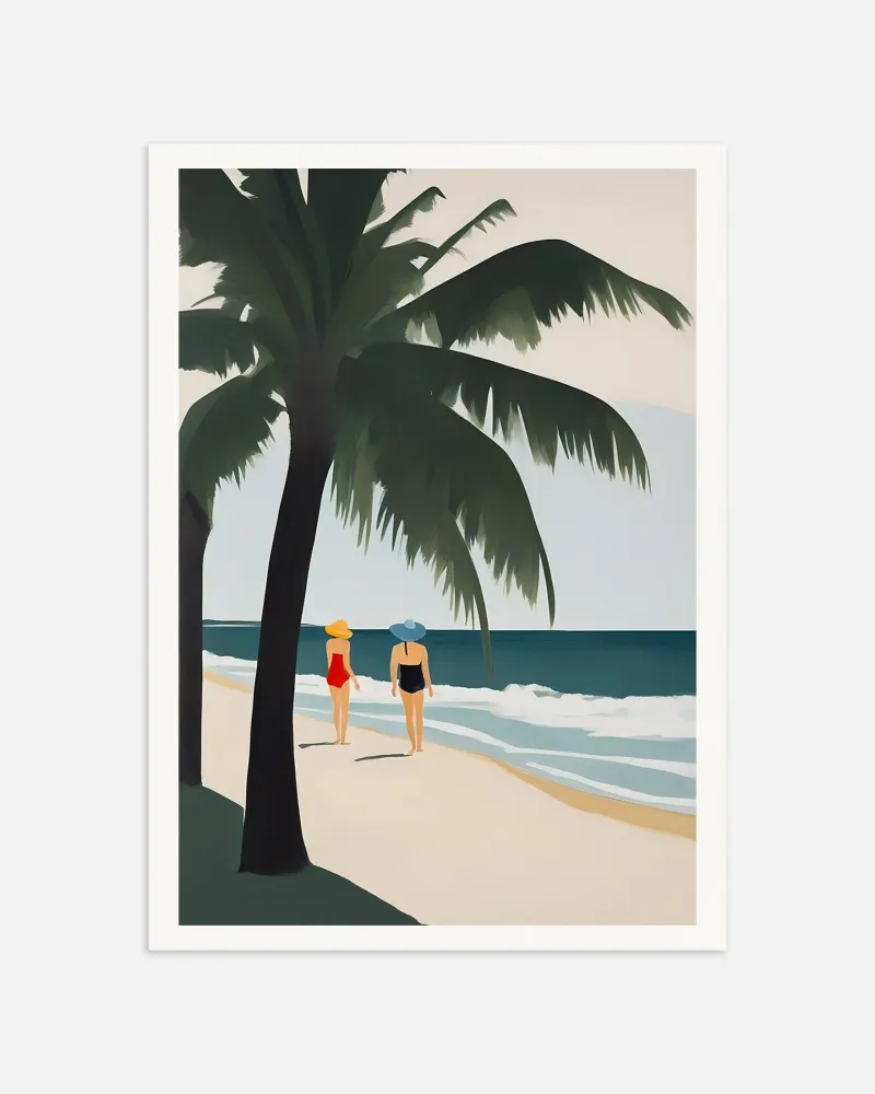 Émilie & Natacha en la Playa - Lámina decorativa Paraíso Tropical Póster Oksana - Posterscape Creative Studio