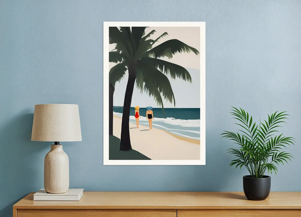 Émilie & Natacha en la Playa - Lámina decorativa Paraíso Tropical Póster Oksana - Posterscape Creative Studio