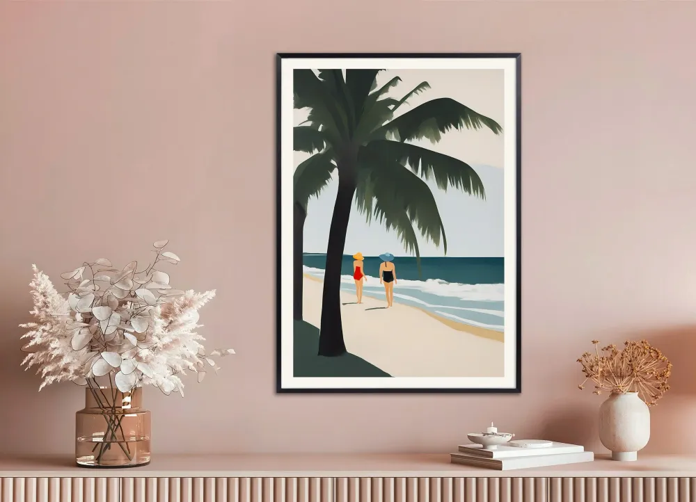 Émilie & Natacha en la Playa - Lámina decorativa Paraíso Tropical Póster Oksana - Posterscape Creative Studio