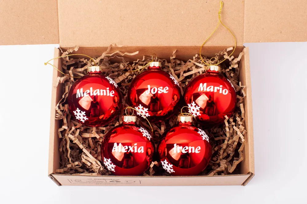 Bolas de Navidad Personalizadas Rojas de Cristal con Nombre, Adornos Navideños, Ornamento, Decoración para el Árbol de Nav...