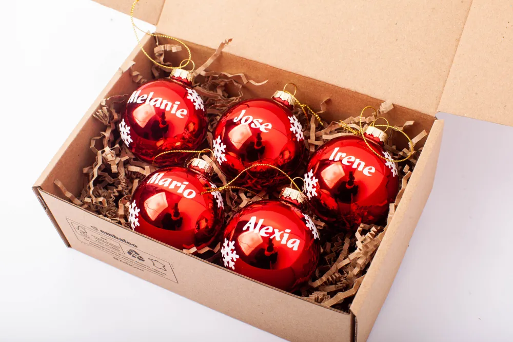 Bolas de Navidad Personalizadas Rojas de Cristal con Nombre, Adornos Navideños, Ornamento, Decoración para el Árbol de Nav...