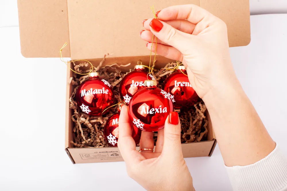 Bolas de Navidad Personalizadas Rojas de Cristal con Nombre, Adornos Navideños, Ornamento, Decoración para el Árbol de Nav...