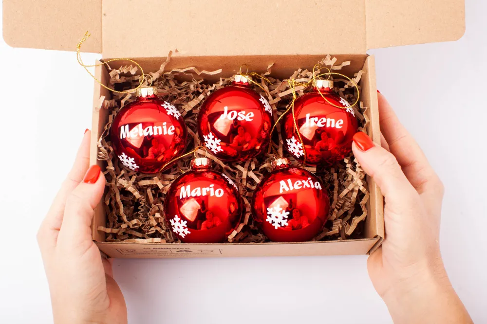 Bolas de Navidad Personalizadas Rojas de Cristal con Nombre, Adornos Navideños, Ornamento, Decoración para el Árbol de Nav...