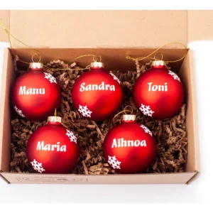 Bolas de Navidad Personalizadas Rojas de Cristal Mate con Nombre, Adornos Navideños, Ornamento, Decoración para el Árbol d...