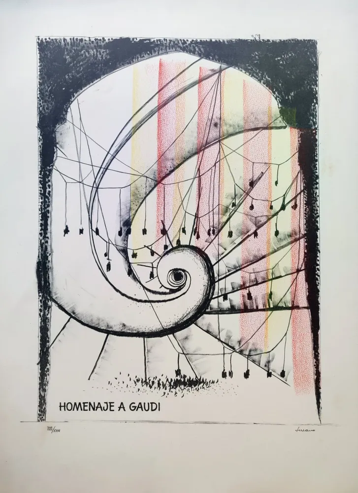 Pablo Serrano - Homenaje Gaudí (coloreada mano)