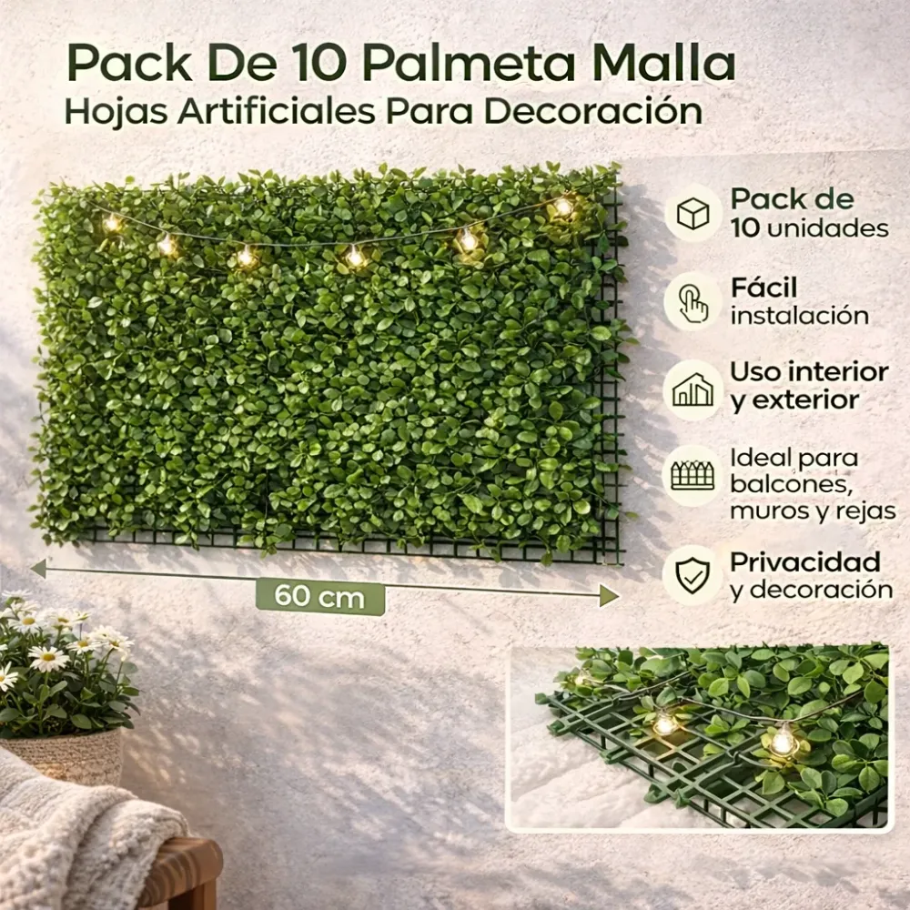 Pack De 10 Palmeta Malla Hojas Artificiales Para Decoración