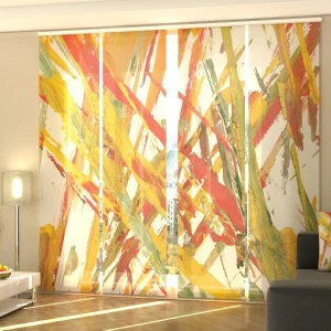 Paneles Japoneses Pintura Abstracta con Pinceladas Anaranjadas