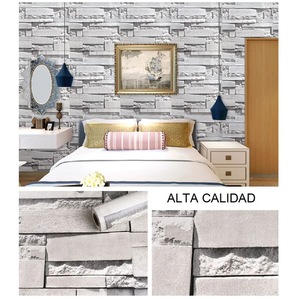 Papel Tapiz Piedra Laja Gris Autoadherible Pared 45cm X 10m Decorativo
