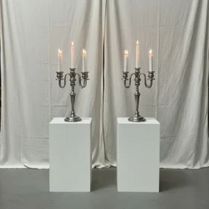 Pareja de candelabros plateados de 5 brazos