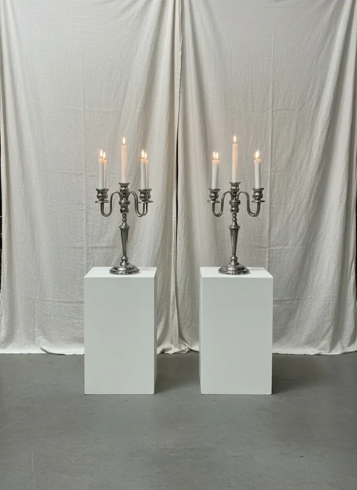 Pareja de candelabros plateados de 5 brazos