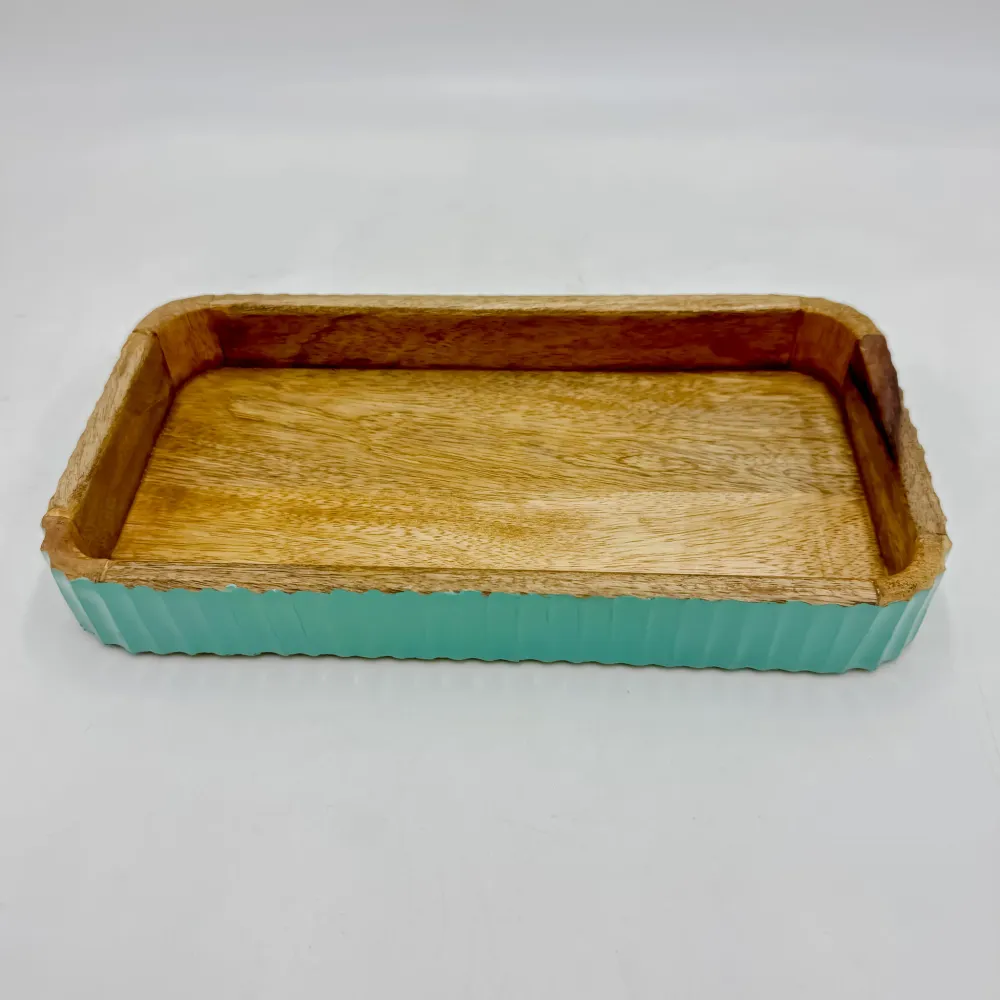 Bandeja de madera de mango azul 28x14x3 cm Petra Decora