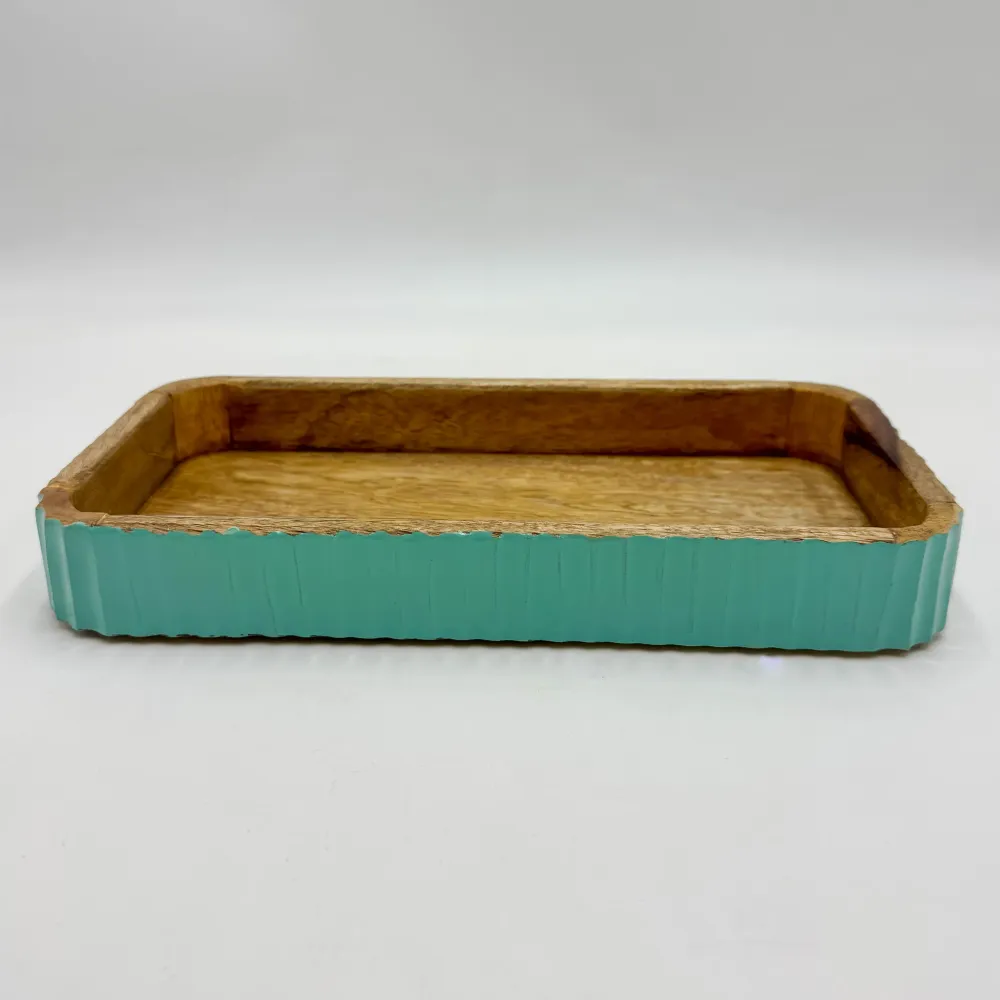 Bandeja de madera de mango azul 38x22x5 cm Petra Decora