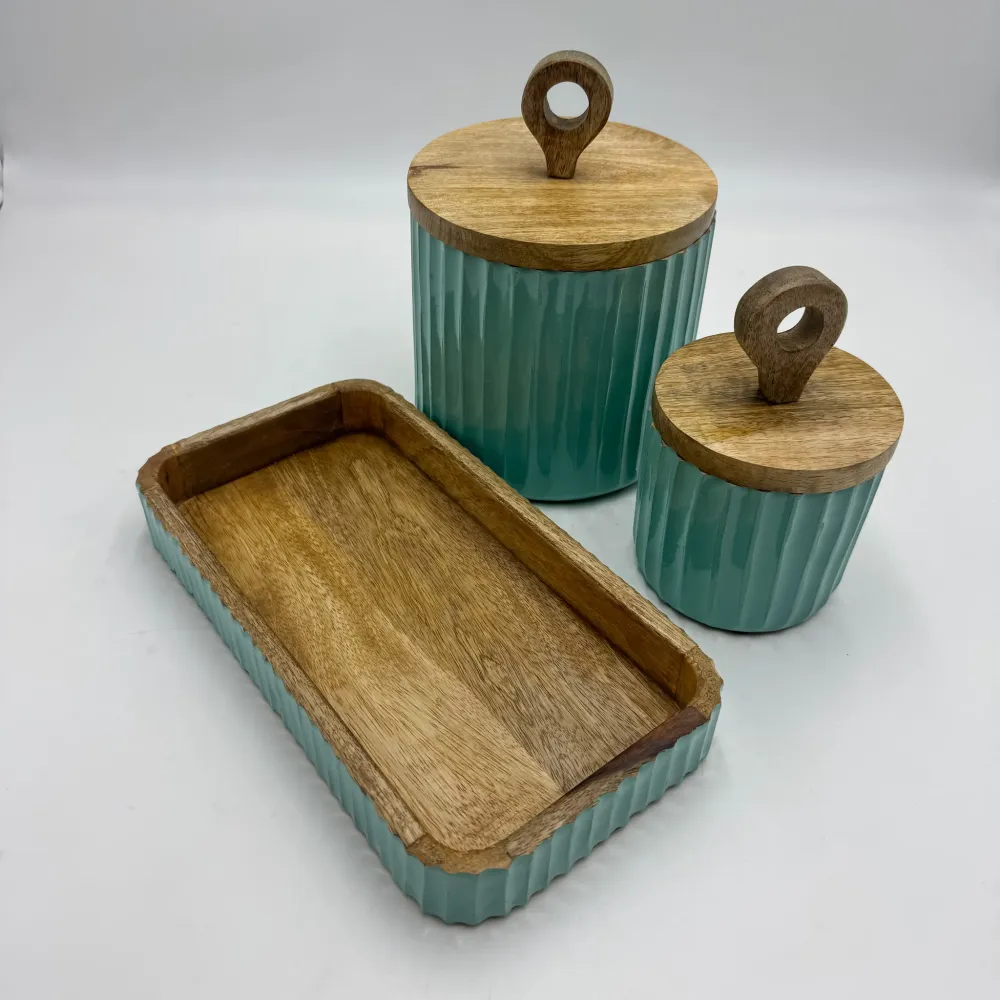 Bandeja de madera de mango azul 38x22x5 cm Petra Decora