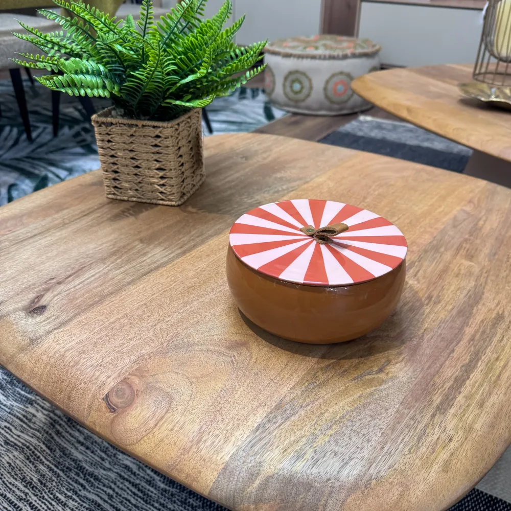 Caja decorativa de metal rayas naranja 17 cm Petra Decora