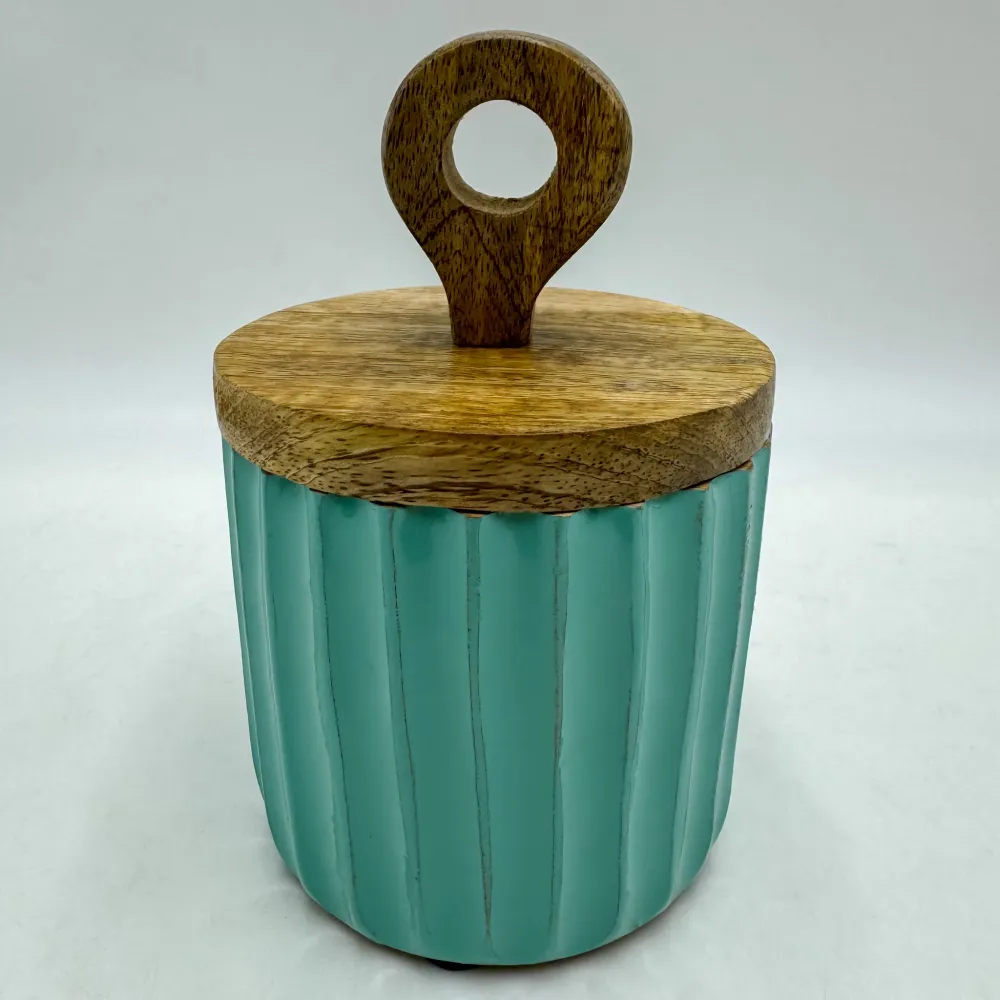Caja madera de mango azul con tapa 10x16 cm Petra Decora