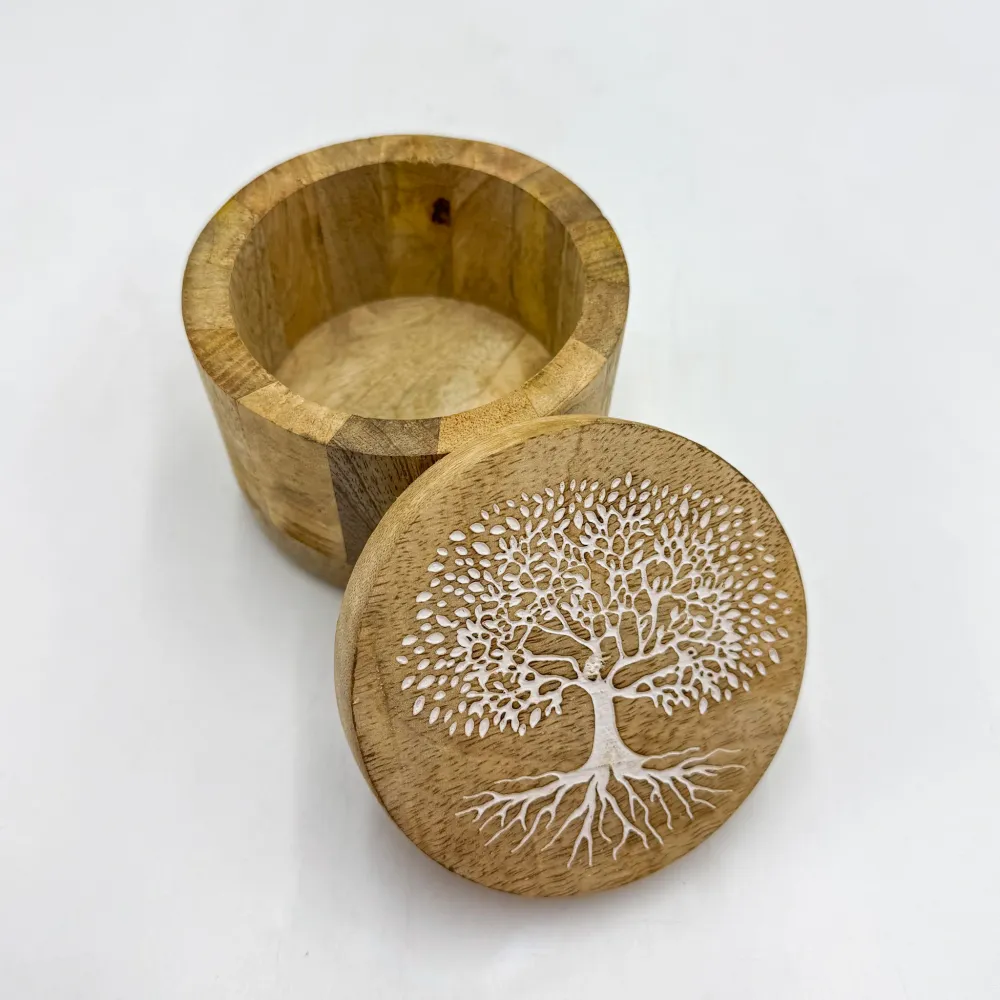 Caja madera mango árbol de la vida 11x11x10 cm Petra Decora