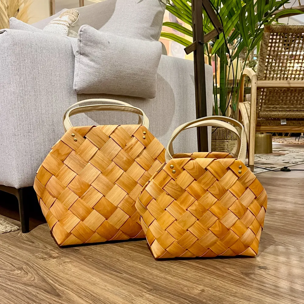 Cesta madera natural con asa L Petra Decora