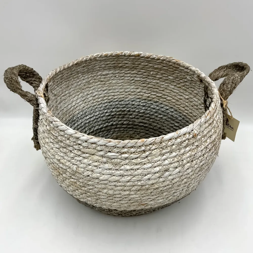 Cesta yute redonda blanca y gris Petra Decora
