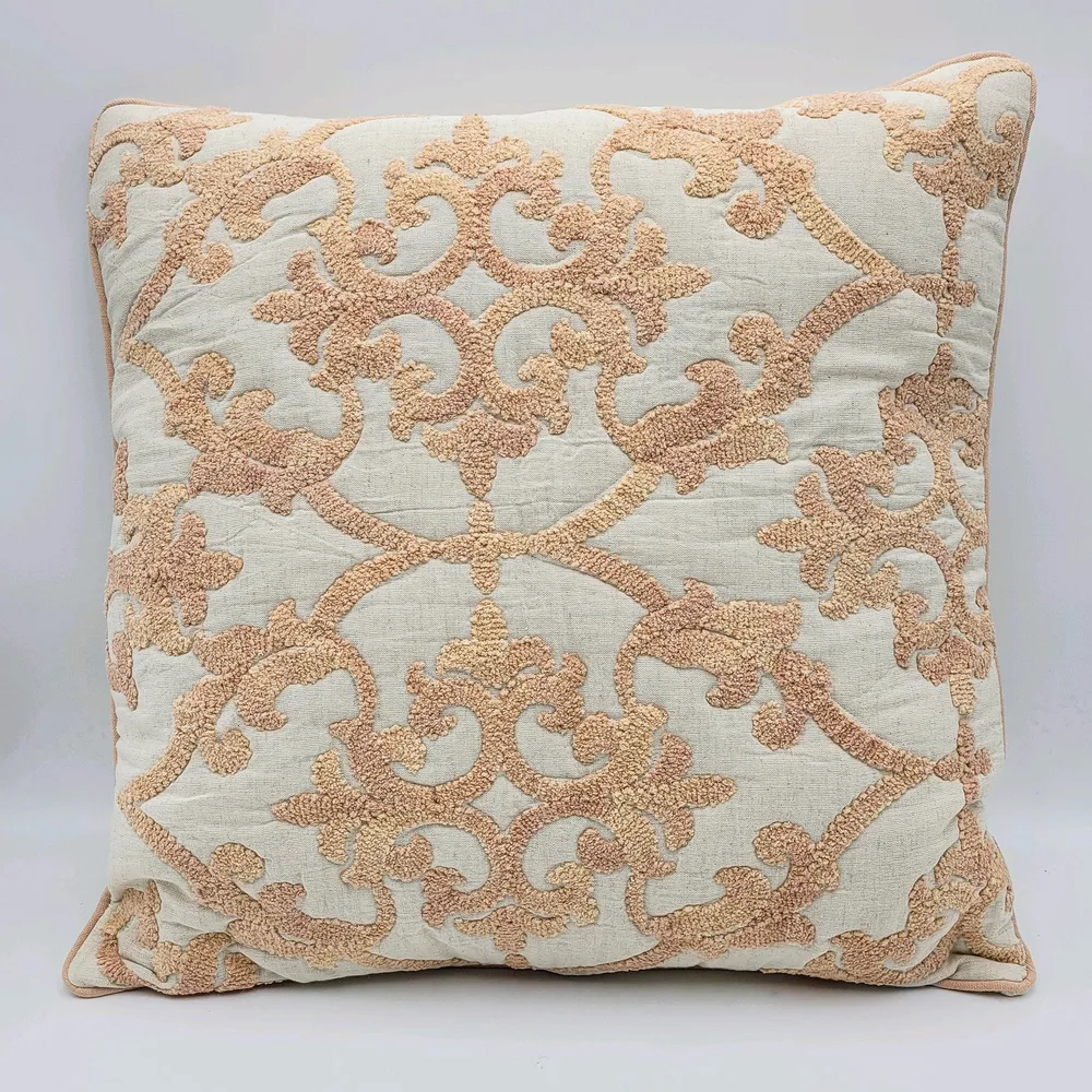 Cojín algodón bordado beige y rosa 50x50 cm Petra Decora