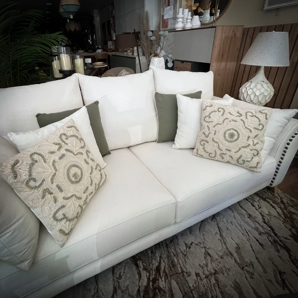 Cojín algodón bordado beige/verde 45 x 45 Petra Decora