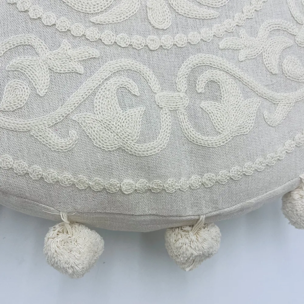 Cojín redondo bordado beige 45cm Petra Decora
