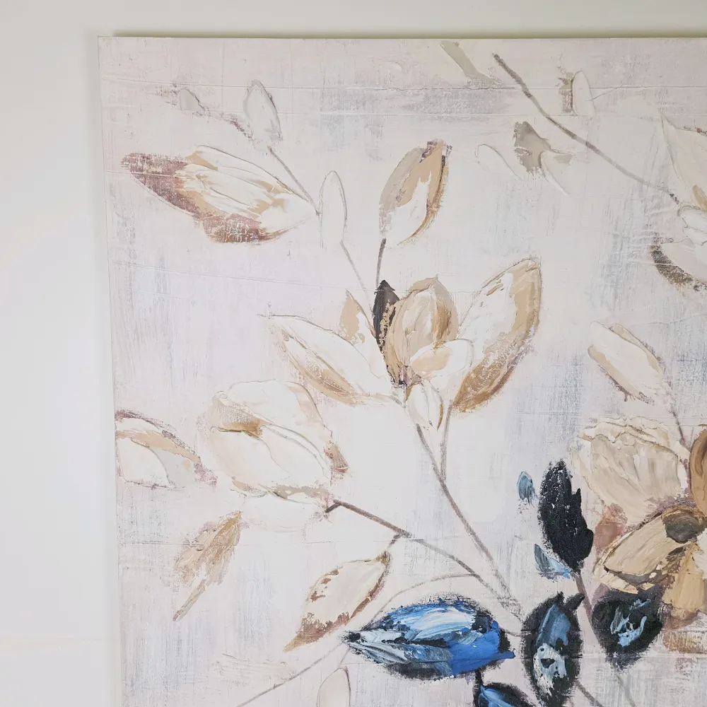 Cuadro lienzo botánico con relieve azul 100x100 cm Petra Decora