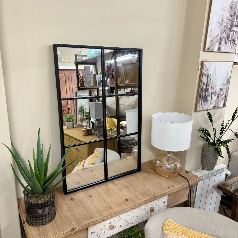 Espejo metal negro efecto ventana 60x90 Petra Decora
