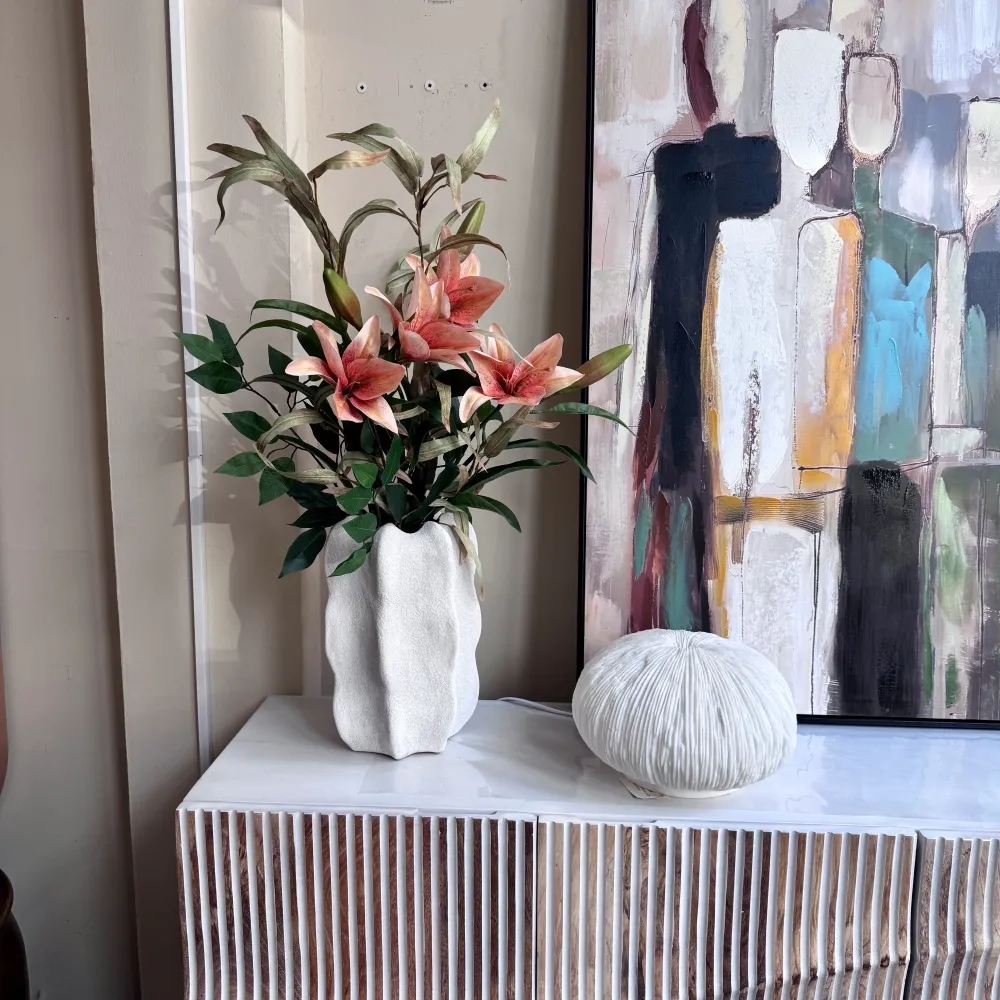 Jarrón cerámica blanco arena 23x45 cm Petra Decora