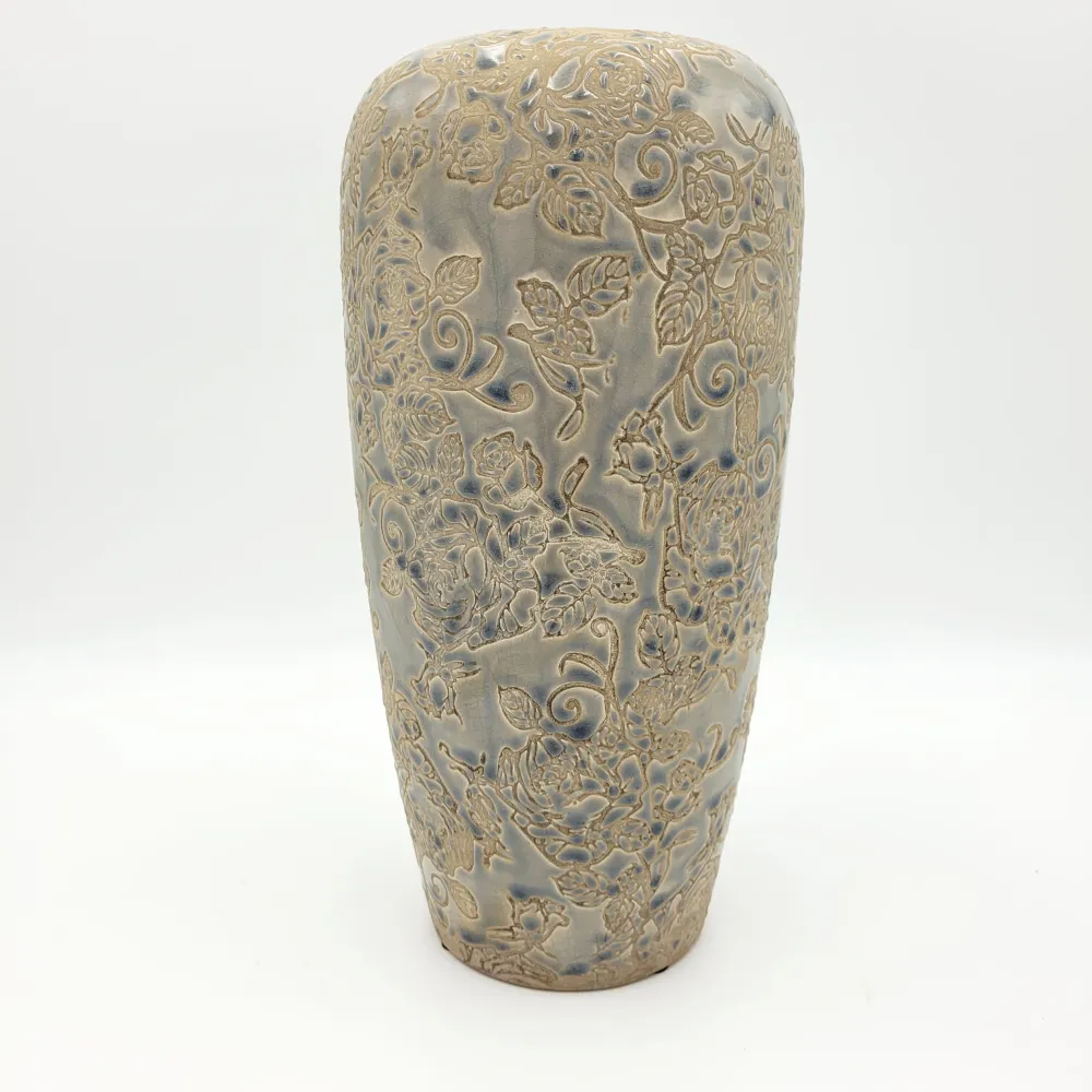 Jarrón gris y azul flores grande 16x16x33 cm Petra Decora
