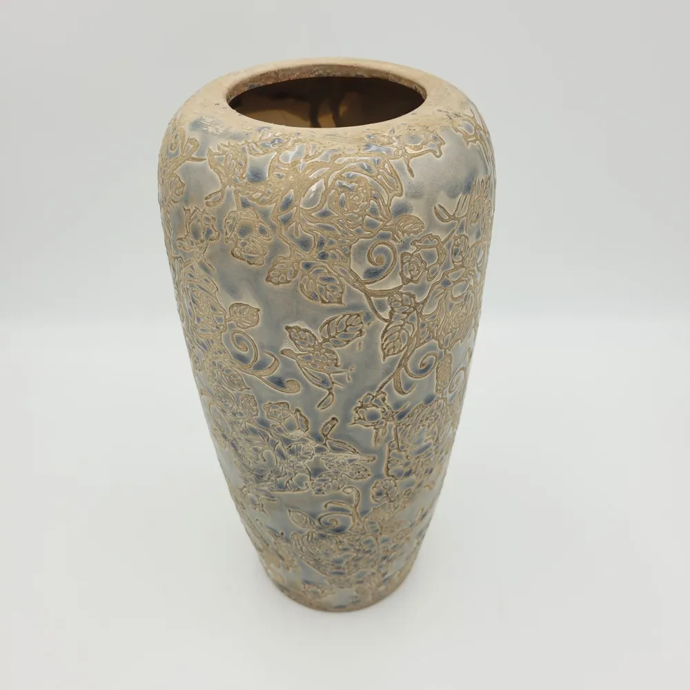 Jarrón gris y azul flores grande 16x16x33 cm Petra Decora