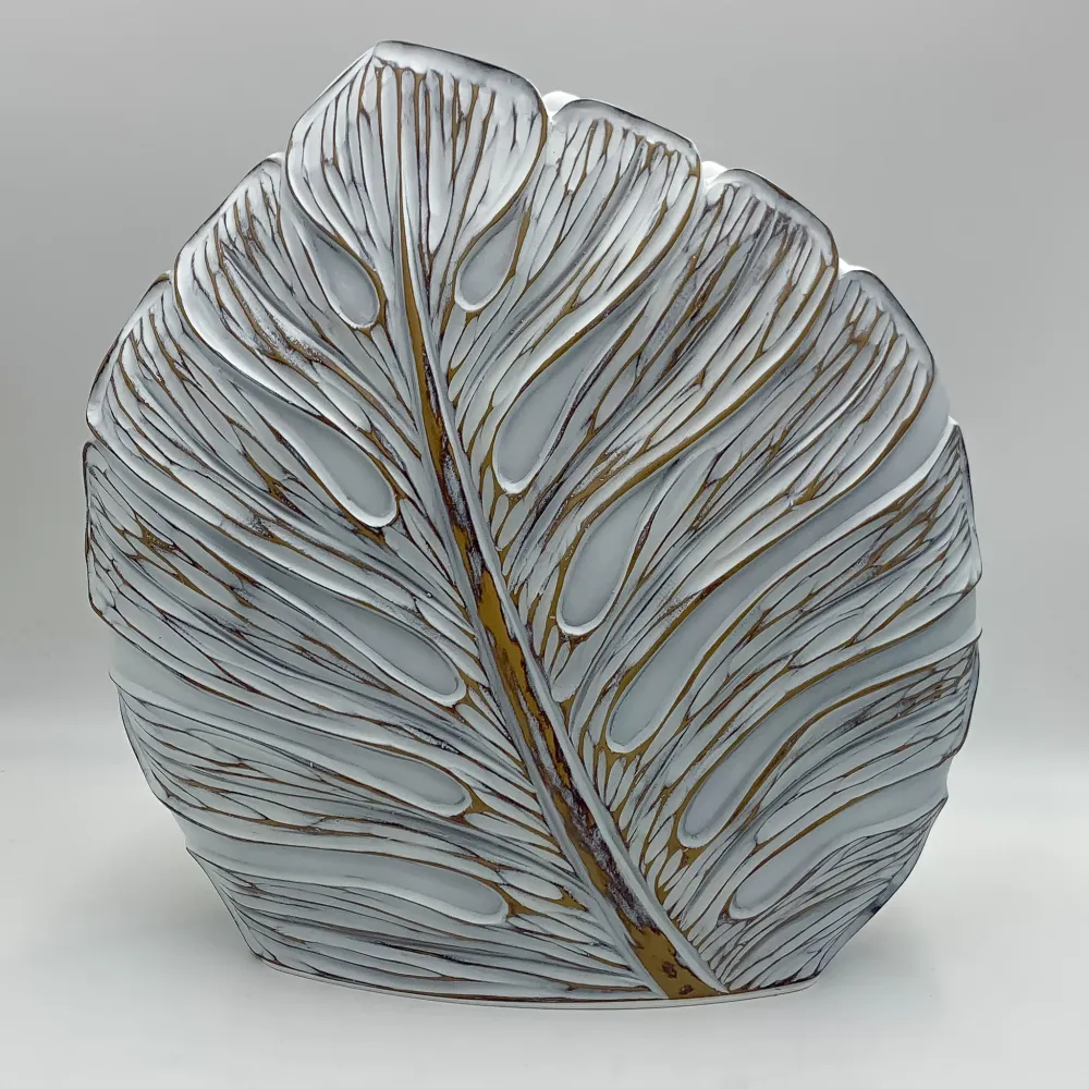 Jarrón hojas blanco y marrón 40x16x42 Petra Decora