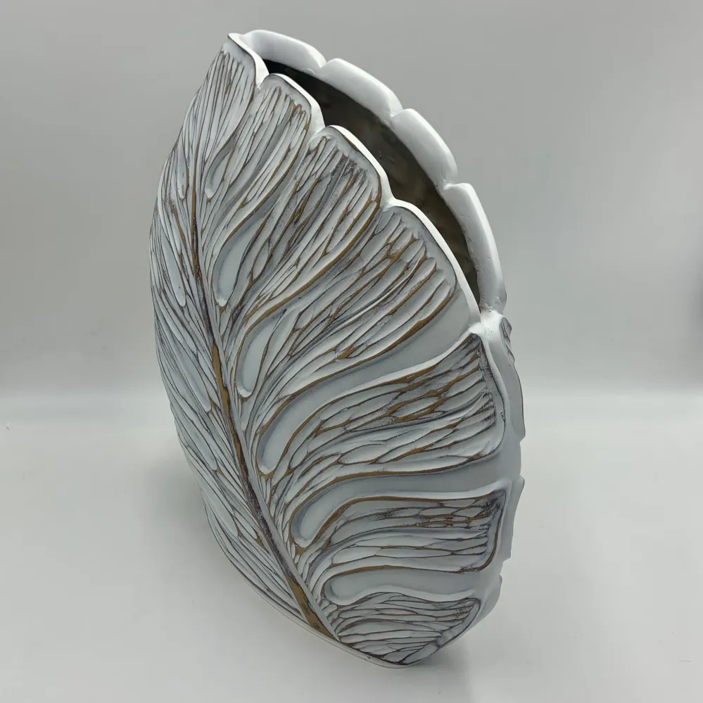 Jarrón hojas blanco y marrón 40x16x42 Petra Decora