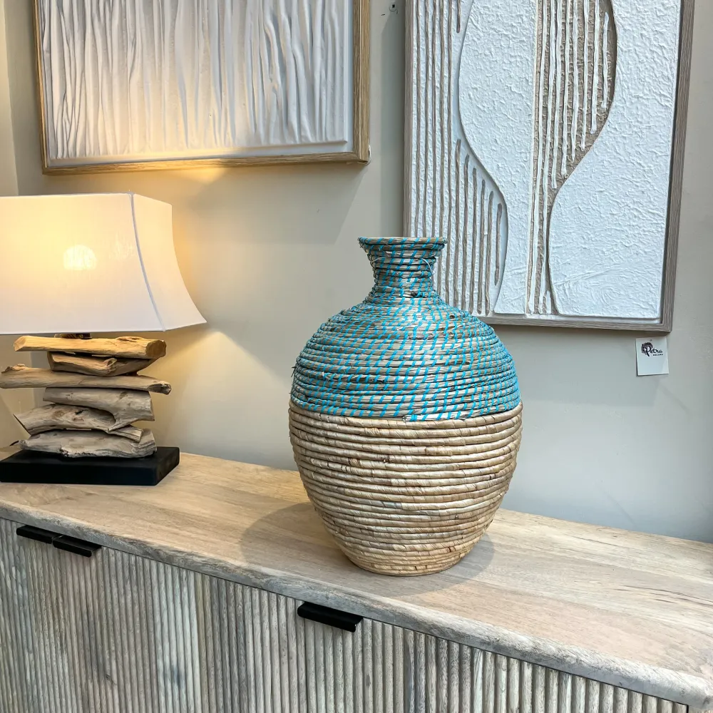 Jarrón turquesa hierba de mar 46cm Petra Decora