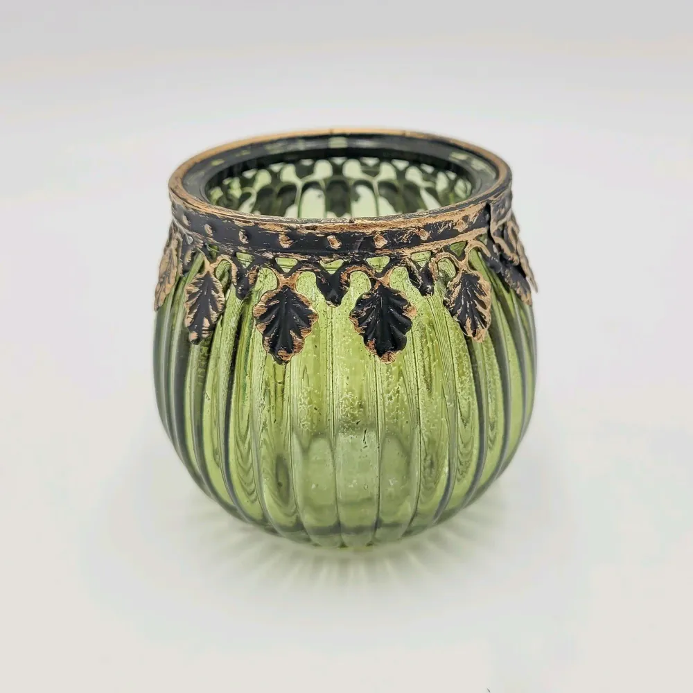 Porta vela gotal cristal metal verde claro 7 cm Petra Decora