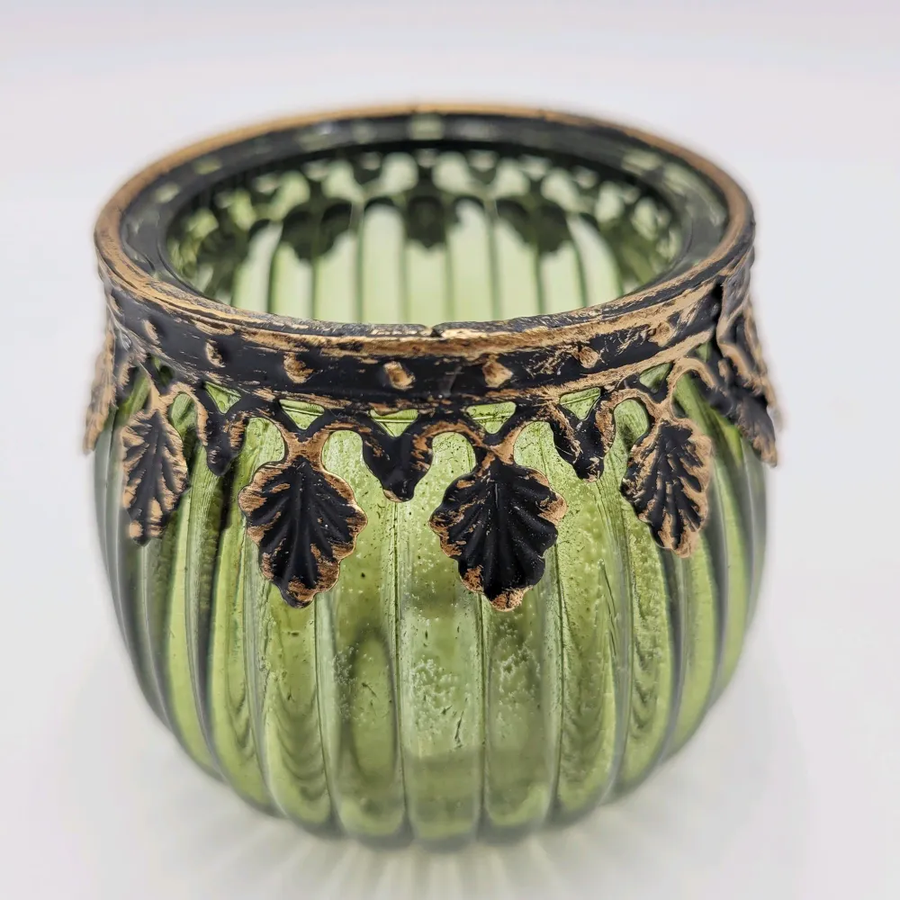 Porta vela gotal cristal metal verde claro 7 cm Petra Decora